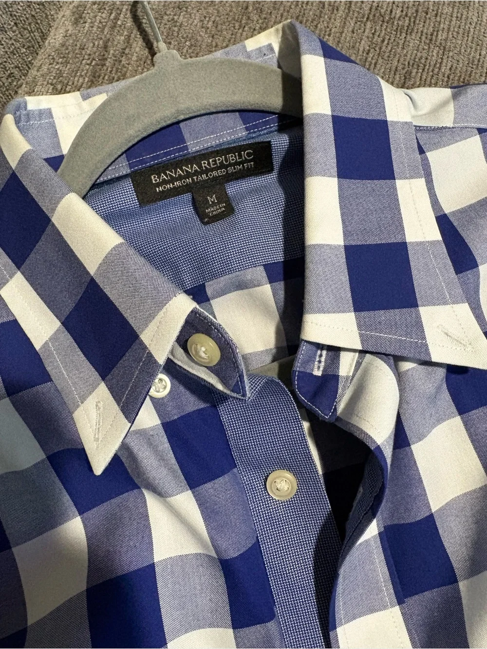 Banana Republic & Express Men's Blue and White Gingham Button-Down Shirt